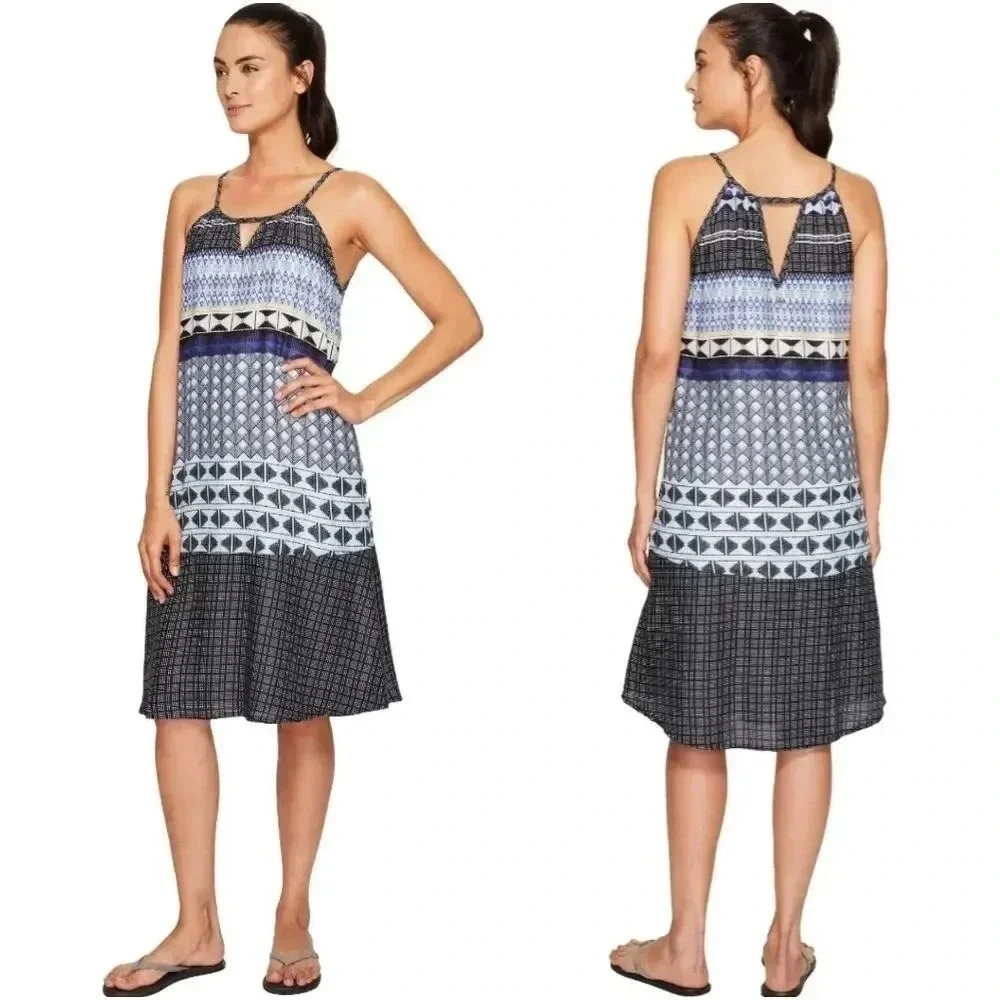 Prana} Women's Nari Halter Dress in Blue Size Medium